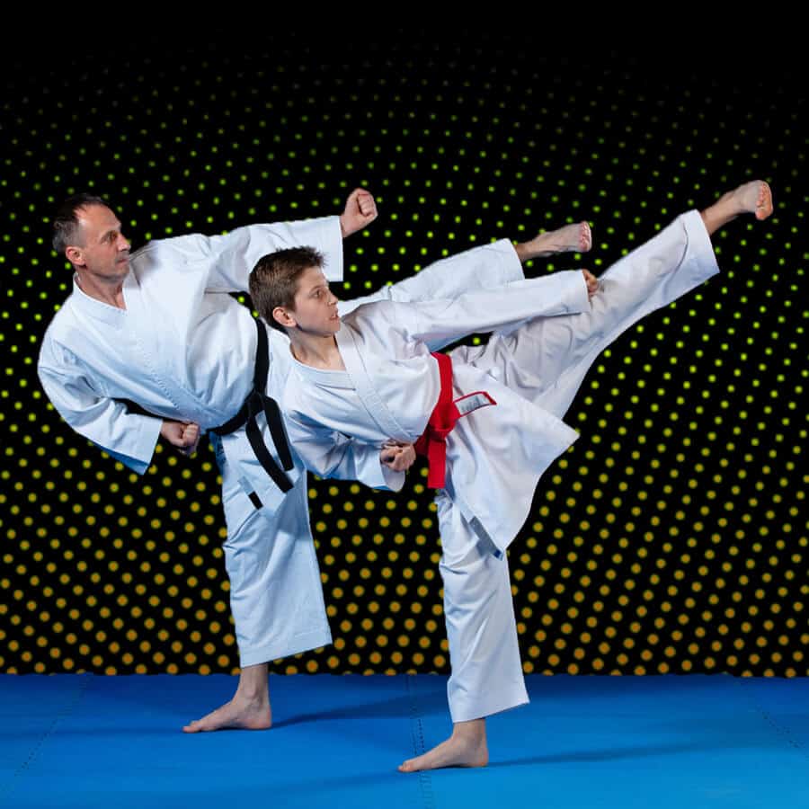 Martial Arts Lessons for Families in Westerville OH - Dad and Son High Kick